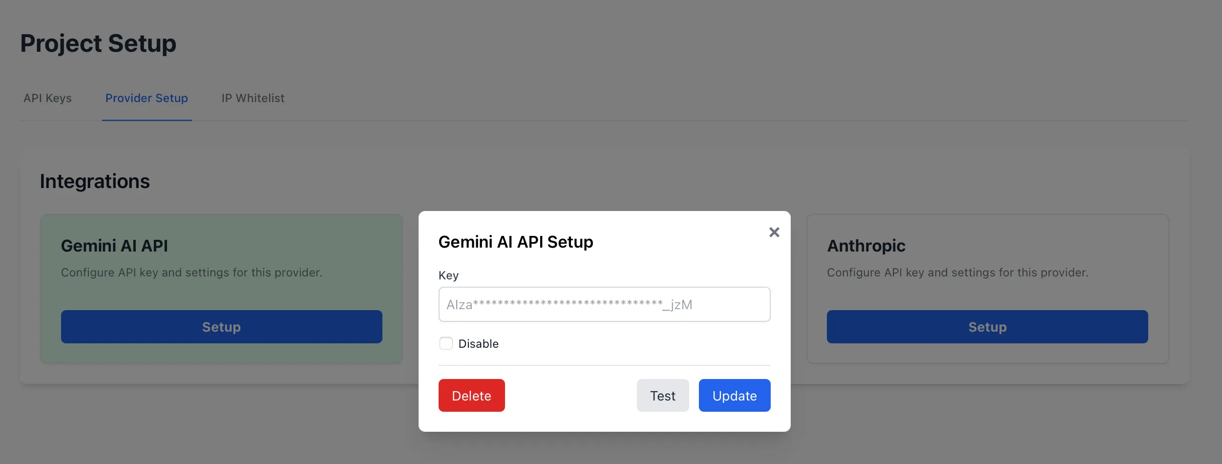 Provider setup popup